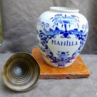 Antique Delftware large tobacco jar with text Manilla Delft ca.  1900 4