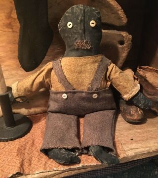 Early Look Black Aged Folk art Boy Doll Handmade Old Wool Pants Old Buttons 6