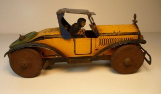 Vintage Marx Tin Litho Cadillac Coupe Car With Driver Wind Up Toy Rolls Nicely