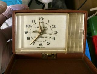 Vintage Mid Century Clock General Electric Ge Trip Mate Brown Model 7274