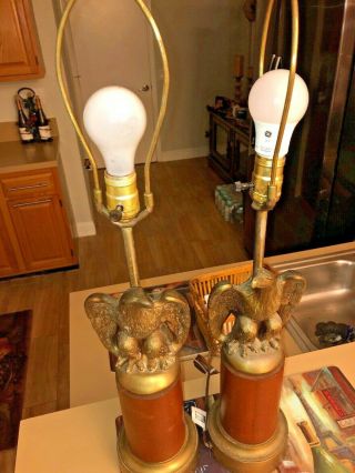 Vintage Mid Century Modern Westwood Eagles Brass Wood Table Lamps