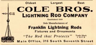 1915 Cole Bros Lightning Rod Co,  St Louis,  Missouri Picture Advertisement