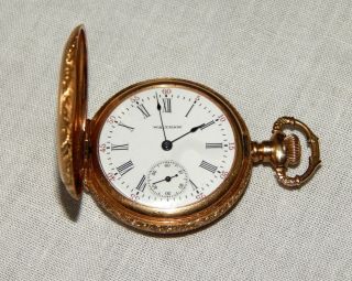Antique Waltham Riverside Size 0 17 Jewels 18k Solid Gold Ornate Pocket Watch 4