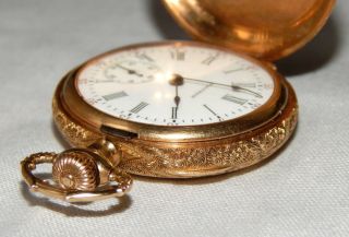 Antique Waltham Riverside Size 0 17 Jewels 18k Solid Gold Ornate Pocket Watch 5