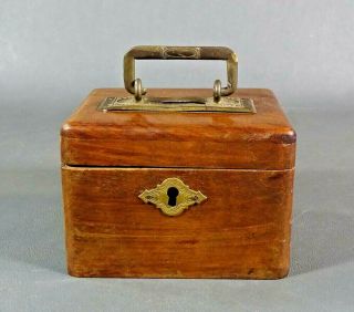 Antique Art Nouveau Wooden Charity Box Lock Moneybox Hinged Chest Brass Handle