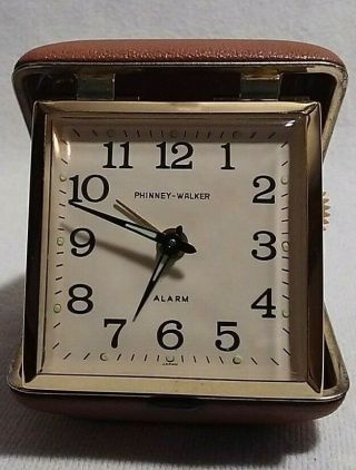 Vintage Phinney - Walker Travel Alarm Clock Wind Up Glow Hands Japan