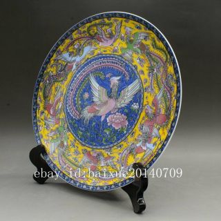 Chinese old hand - carved famille rose nine phoenix pattern porcelain plate c01 2