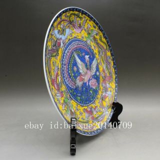 Chinese old hand - carved famille rose nine phoenix pattern porcelain plate c01 4