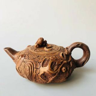 Chinese Exquisite Yixing Zisha Teapot Handmade Carved Ganoderma 200cc Zsh060