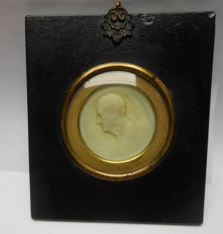 Fine Miniature Wax Portrait Of A N Elderly Gent 19th C.  Framed With Convex Glass