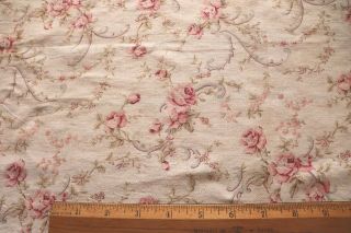 Antique C1880 - 1890 Pretty Roses & Garlands Printed Cotton Fabric 16 " X 29 " Dolls