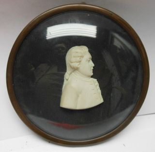 Fine Miniature Wax Portrait Of A " Walpole ",  18th C.  Framed With Convex Glass