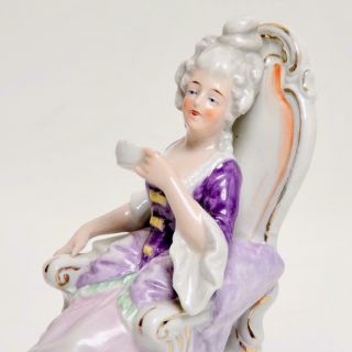 Vintage Poss.  Antique German Porcelain Seated Lady With Tea Figurine