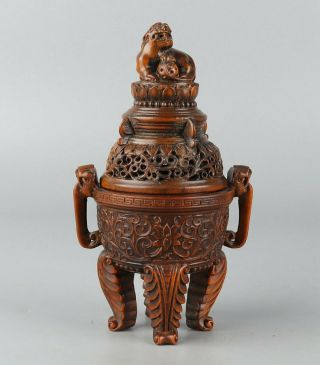 Chinese Exquisite Handmade Boxwood Incense Burner