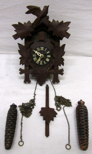 Vintage German Made Dark Brown Hunter Theme Black Forest Cuckoo Clock