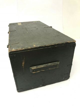 Vintage WOOD FOOT LOCKER military US army trunk chest Green coffee table box ww2 5