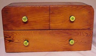 Vintage Small Handcrafted Art Deco Style Sunflower Pulls Pine Wood Chest