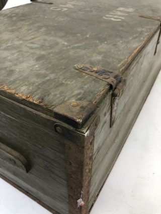 Vintage WOOD FOOT LOCKER military US army trunk chest Green storage box ww2 1942 3