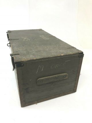 Vintage WOOD FOOT LOCKER military US army trunk chest Green storage box ww2 1942 4