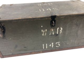 Vintage WOOD FOOT LOCKER military US army trunk chest Green storage box ww2 1942 5