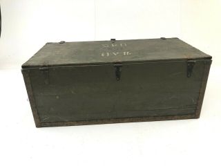 Vintage WOOD FOOT LOCKER military US army trunk chest Green storage box ww2 1942 6