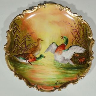 Limoges Coronet France Game Birds Ducks 13 " Wall Plaque Charger A.  Broussillon