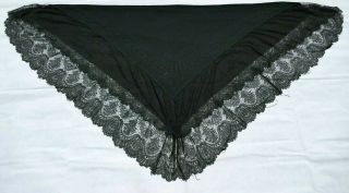 Large Antique Victorian Black Embroidery,  Beaded & Chantilly Lace Mourning Shawl