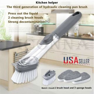 Soap Dispenser Scrubber Cleaner Dish Wand Brush Scrub Refill Washing Kitchen Us