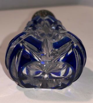 Finely Cut Glass Perfume Bottle with Silver Hinged Top and Bristol Blue Overlay 6
