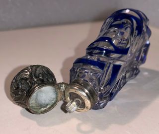 Finely Cut Glass Perfume Bottle with Silver Hinged Top and Bristol Blue Overlay 7