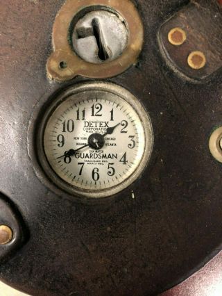 VINTAGE DETEX WATCHMAN ' S CLOCK WITH LEATHER CASE. 2