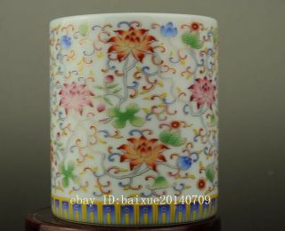 Chinese old hand - made famille rose porcelain Hand painted flower brush pot b02 2