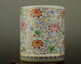Chinese old hand - made famille rose porcelain Hand painted flower brush pot b02 4