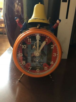 Rare Orange/yellow Vtg Jerger West Germany Busy Boy Bell Wind Up Alarm Clock
