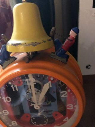 RARE ORANGE/YELLOW VTG JERGER WEST GERMANY BUSY BOY BELL WIND UP ALARM CLOCK 3