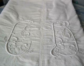 French Antique Linen Sheet Hand Loomed Homespun Metis Ornate Monogram C6