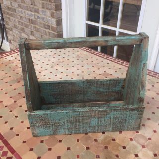 Large Primitive Distressed Wooden Tool Box Planter Farm House Home Decor Green