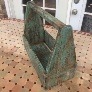 Large Primitive Distressed Wooden Tool Box Planter Farm House Home Decor Green 2