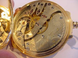 AWESOME 16s HAMPDEN Wm McKinley 14 - KARAT SOLID GOLD BOXED HUNTING POCKET WATCH 11