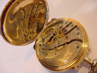 AWESOME 16s HAMPDEN Wm McKinley 14 - KARAT SOLID GOLD BOXED HUNTING POCKET WATCH 12