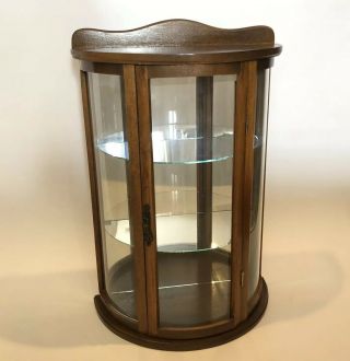 Vtg Curved Glass Mini Curio Cabinet Wood Display Case Shelves Wall Table - Top B