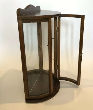 Vtg Curved Glass Mini Curio Cabinet Wood Display Case Shelves Wall Table - top B 4