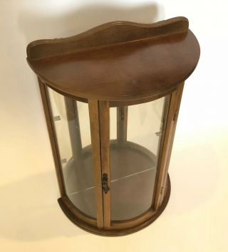 Vtg Curved Glass Mini Curio Cabinet Wood Display Case Shelves Wall Table - top B 7