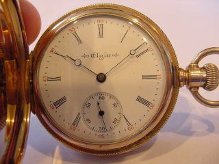 AWESOME 1896 SOLID 14k GOLD HUNTING CASE ANTIQUE ELGIN WATCH 6