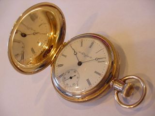 AWESOME 1896 SOLID 14k GOLD HUNTING CASE ANTIQUE ELGIN WATCH 7