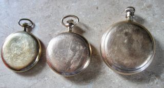 3 ANTIQUE POCKET WATCHES UNKNOWN MOVEMENTS ONE FEATURES TRAIN 2
