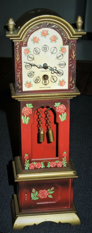 Trenkle Clock Grandfather Red Gold W/ Flowers Mini