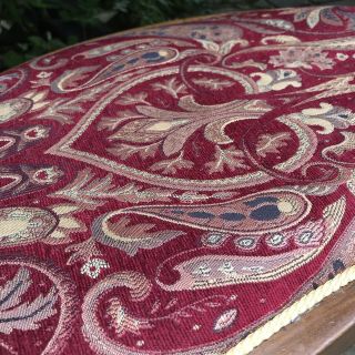 Antique Vintage Kidney Shaped Stool Dressing Table Queen Anne Wine Gold Brocade 6