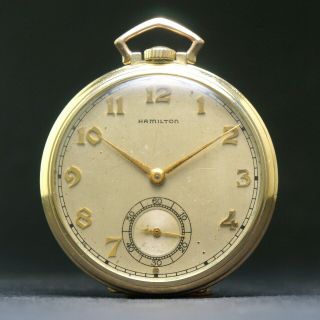 1940 Hamilton 921 21 Jewel 10 Size 14k Gold Filled Pocket Watch,