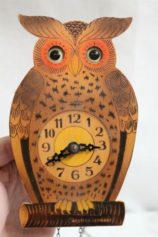 RARE Western Germany Helmut Kammerer Wagging Eyes Owl Cookoo Clock Eames Era 2
